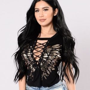 🧡3/$30 Fashion Nova Lace-up Metallic Wing Crop